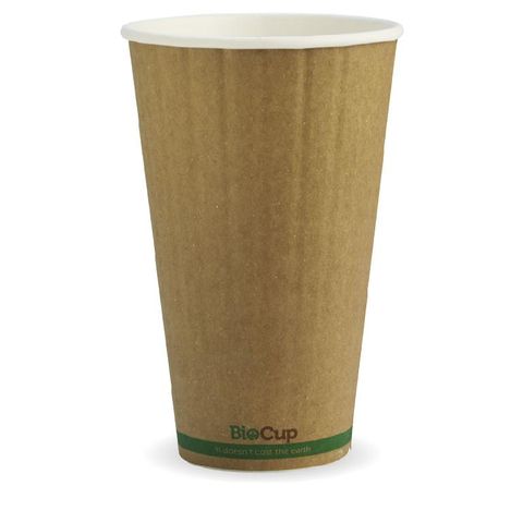 BIOCUP Double Wall CUP - 16oz (90mm) - Kraft with Green Stripe - 600 - ( BCK-16DW-GS ) - CTN