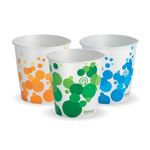 BIOPAK 12oz Paper COLD Cup - Mix of green, orange & blue in each carton - 1000 - ( PECC-12 ) - CTN