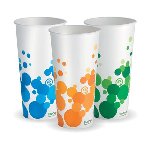 BIOPAK 22oz Paper COLD Cup - MILK SHAKE - Mix of green, orange & blue in each carton - 1000 - ( PECC-22 ) - CTN