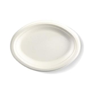 BIOPAK 10.25x7.75 Inch Oval BIOCANE Plate - white - 500 ( B-PL-16-1 ) - CTN