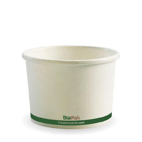 BIOPAK 16oz HOT Bowl - White with green stripe - 500 - (BSC-16 ) - CTN