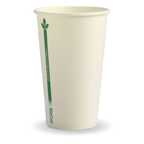 BIOCUP Single Wall CUP - 12oz (80mm) - White with Green Line - 50 - ( BC-12980)-GL ) - SLV