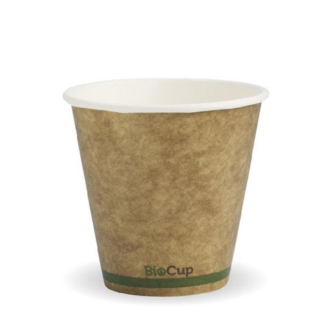 BIOCUP Single Wall CUP - 8oz (90mm) - Kraft with Green Stripe - 50 - ( BCK-8-GS(90) ) - SLV