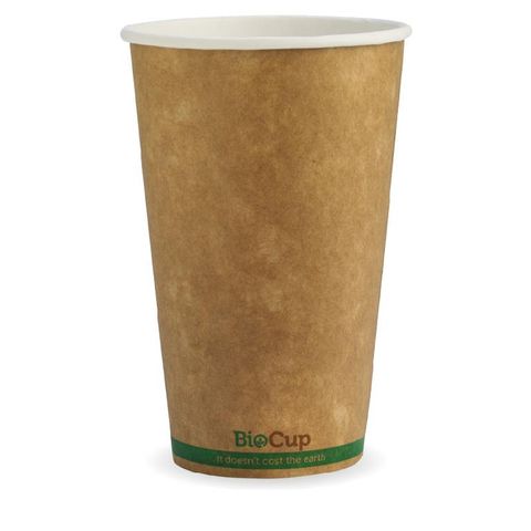 BIOCUP Single Wall CUP - 16oz (90mm) - Kraft with Green Stripe - 50 - ( BCK-16-GS ) - SLV