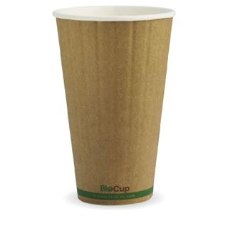 BIOCUP Double Wall CUP - 16oz (90mm) - Kraft with Green Stripe - 40 - ( BCK-16DW-GS ) - SLV