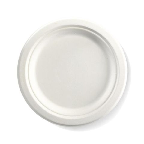 BIOPAK 9 Inch Round BIOCANE Plate - white 125 - ( B-PL-09 ) - SLV