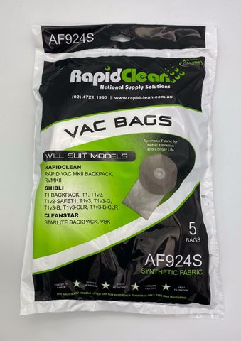 RAPID CLEAN - AF924S - SYNTHETIC VACUUM BAGS - ( GHIBLI T1 BACK PACK ) - 5 - PACK