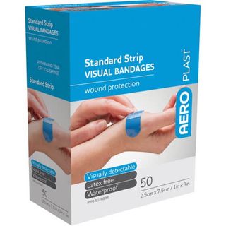 AEROPLAST FOOD GRADE BLUE 75X25MM 50 - BANDAIDS PKT