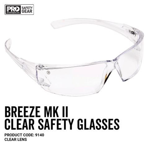 PRO CHOICE BREEZE MKII SAFETY GLASSES - CLEAR - PAIR - 9140