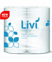 LIVI ESSENTIAL 1008E TOILET PAPER 2PLY 250 SHEET ( JASMINE ) ( 12 PACKS X 4 ROLLS ) - 48 ROLLS - BALE