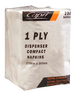 CAPRI 1 PLY COMPACT D FOLD WHITE DISPENSER NAPKINS - 5000 - CTN