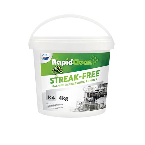 Rapid Clean STREAK FREE Machine Dishwashing Powder - 4KG Tub - EACH