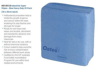 OATES INDUSTRIAL SUPER WIPES BLUE - 38CM X 40CM - 5 X 20 - CTN