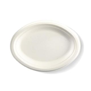 BIOPAK 10.25x7.75 Inch Oval BIOCANE Plate - white  - 125 ( B-PL-16-1 ) - SLV