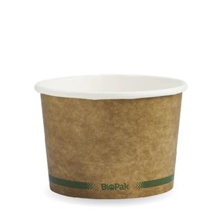 BIOPAK 16oz HOT Bowl - Kraft with green stripe - 25 - ( BSCK-16-GS ) - SLV