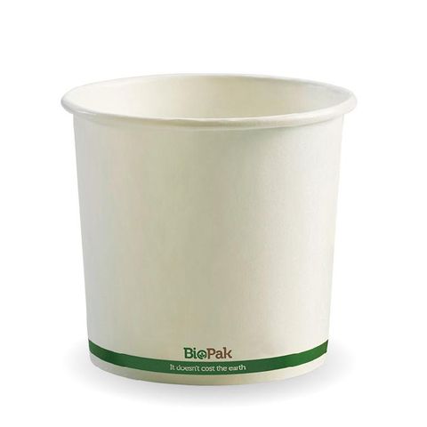 BIOPAK 24oz HOT Bowl - White with green stripe - 25 - ( BSC-24 ) - SLV
