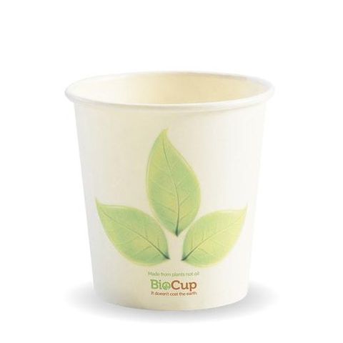 BIOCUP Single Wall CUP - 4oz - White with Leaf Print - 2000 - ( BC-4 ) - CTN