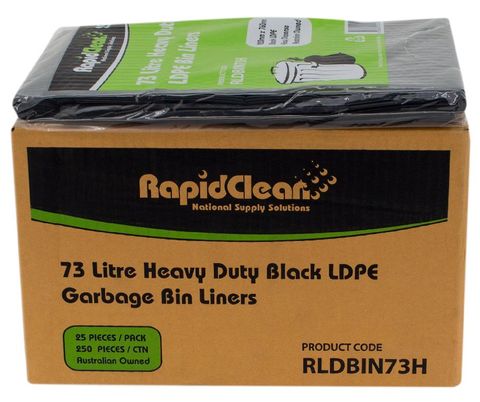 RAPID CLEAN 73L LDPE BLACK HEAVY DUTY BIN LINERS - 250-CTN