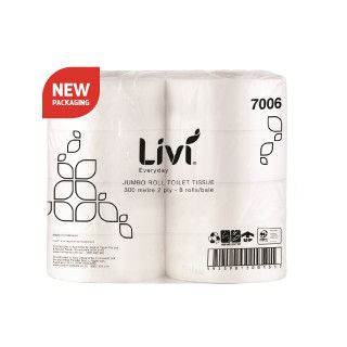 LIVI 7006 EVERYDAY 2PLY 300MTR JUMBO TOILET PAPER -8 ROLLS - BALE