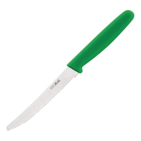HYGIPLAS 4" TOMATO SERRATED KNIFE GREEN HANDLE - CF898 - EACH