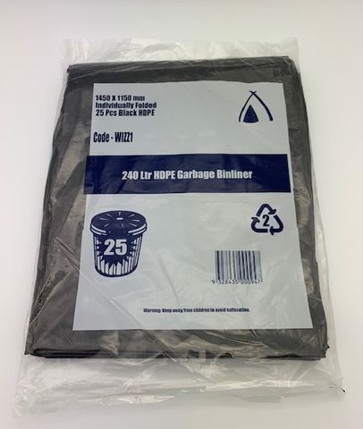 TP 240L BLACK HDPE BIN LINERS - 25-PKT ( WIZZ 1 )