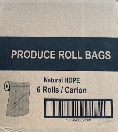 TP LARGE 18 X 12 ( 450mm x 300mm ) PRODUCE ROLL BAGS NATURAL HDPE - 6 ROLLS - CTN