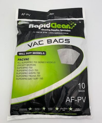 RAPID CLEAN - AF-PV - PAPER VACUUM BAGS ( SUITS PACVAC SUPERPRO 700 MODELS ) - 10 - PACK