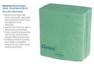 OATES INDUSTRIAL SUPER WIPES GREEN - 38CM X 40CM - 5 X 20 - CTN