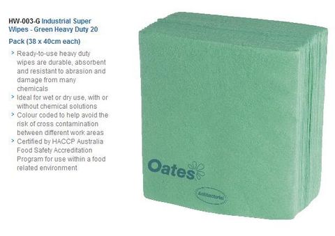 OATES INDUSTRIAL SUPER WIPES GREEN - 38CM X 40CM - 5 X 20 - CTN
