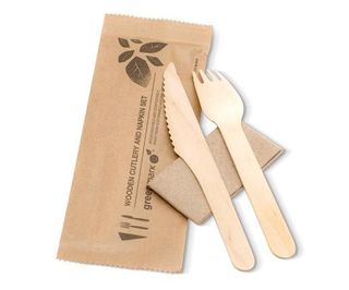 GREENMARK WOODEN CUTLERY SET FORK / KNIFE / NAPKIN - 400 - CTN ( W-FKN )