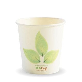 BIOCUP Single Wall CUP - 4oz - White with Leaf Print - 50 -  ( BC-4 ) - SLV