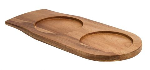 OLYMPIA ACACIA WOODEN BOARD - TWO 134mm DIA RECESSES - 180mm W X 415mm L ( GF207 ) - EACH