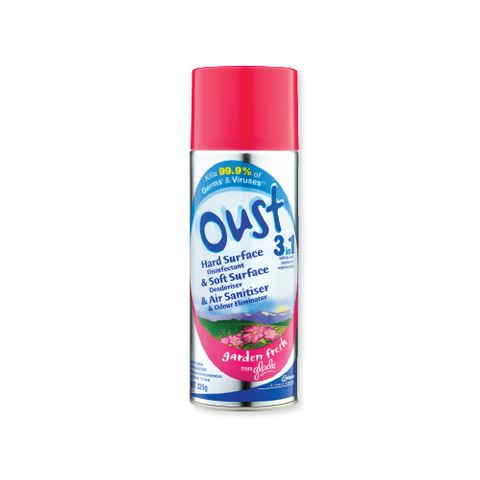 OUST 3-IN-1 SPRAY DISINFECTANT, DEODORISER & AIR SANITISER 325G GARDEN FRESH SCENT - EACH