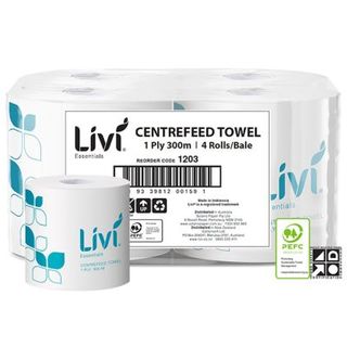 LIVI 1203 ESSENTIALS CENTRE FEED TOWEL 1PLY 300M - 4 - PACK