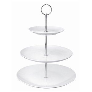 OLYMPIA AFTERNOON TEA STAND 3 TIER PORCELAIN & STAINLESS ROD - GG881 - EACH