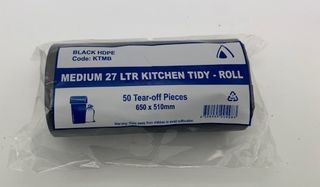 TP 27L BLACK "MEDIUM' KITCHEN TIDY BAG - 50 / ROLL