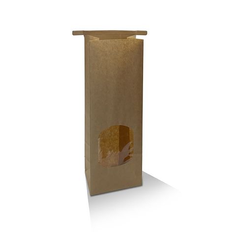 GREENMARK SMALL KRAFT BROWN TIN-TIE WITH WINDOW BAG - 90mm x 60mm x 247mm - 500 - CTN ( TTBWS )