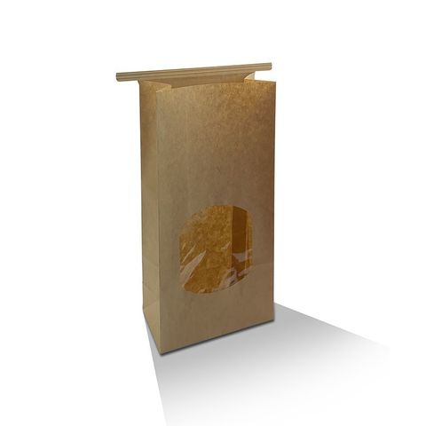 GREENMARK MEDIUM KRAFT BROWN TIN-TIE WITH WINDOW BAG - 120mm x 65mm x 246mm - 500 - CTN ( TTBWM )