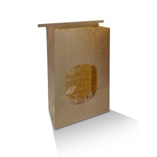 GREENMARK LARGE KRAFT BROWN TIN-TIE BAG WITH WINDOW - 155mm x 70mm x 242mm - 500 - CTN ( TTBWL )