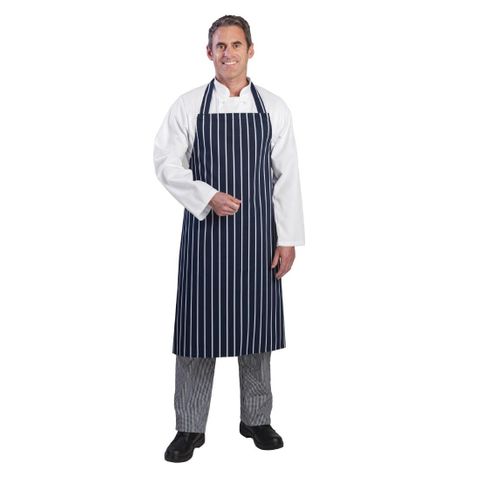 BUTCHERS NAVY STRIPE APRON - (960mm L X 710W) A530 - EACH