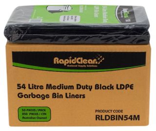 RAPID CLEAN 54L BLACK"MEDIUM DUTY" BIN LINERS - 250-CTN