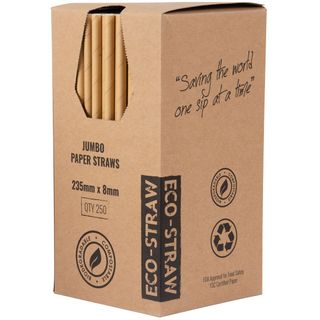 ECO-STRAW KRAFT BROWN 3 PLY JUMBO PAPER STRAWS - 235MM X 8MM - 250 - PKT