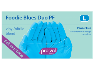 PRO-VAL FOODIE BLUES DUO PF GLOVES - LARGE - BLUE VINYL / NITRILE BLEND - 100 - PKT