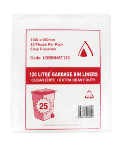 TP 120L NATURAL LDPE EXTRA HEAVY DUTY GARBAGE BIN LINER - 1100mm L x 950mm W - 100 - CTN