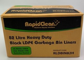 RAPID CLEAN 82L BLACK HEAVY DUTY BIN LINERS - 250-CTN
