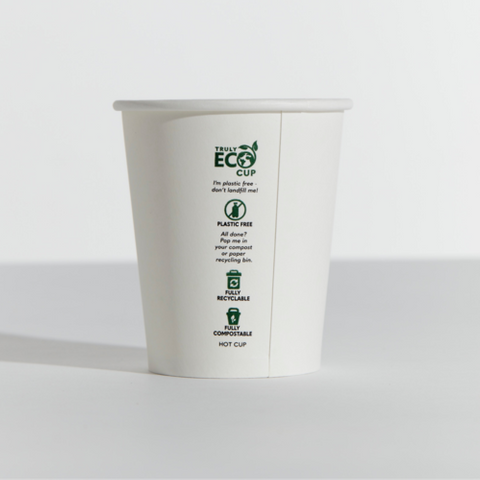 PINNACLE TRULY ECO 08oz WHITE SINGLE WALL COFFEE CUP - AQUEOUS COATED ( 80mm ) - 50 - SLV