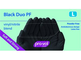 PRO-VAL BLACK DUO PF GLOVES - LARGE - BLACK VINYL / NITRILE BLEND - 100 - PKT