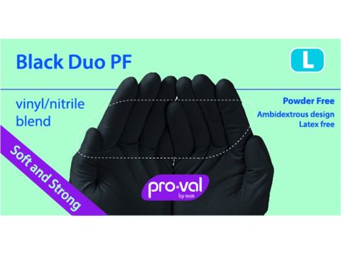 PRO-VAL BLACK DUO PF GLOVES - LARGE - BLACK VINYL / NITRILE BLEND - 100 - PKT