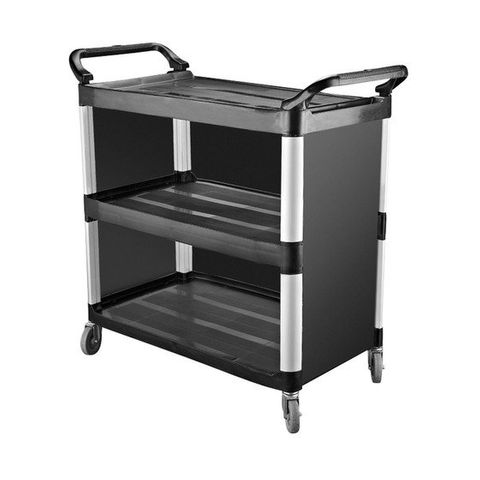 CATERRAX BLACK PLASTIC UTILITY CART / TROLLEY - 3 SHELF WITH CLOSED SIDES - 1020X500X960MM - TR-136 - EACH