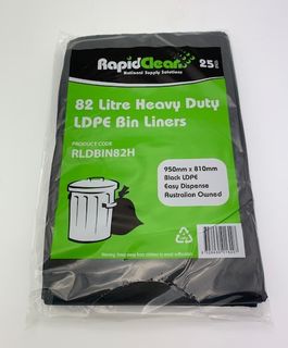 RAPID CLEAN 82L BLACK HEAVY DUTY BIN LINERS - 25-PKT